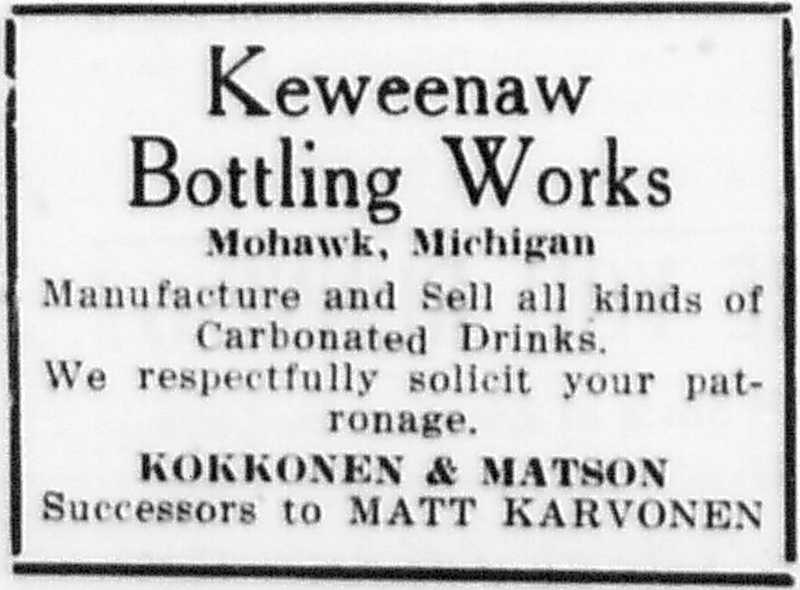 Newspaper ad - <i>The Keweenaw Miner</i>, 15 Aug 1914